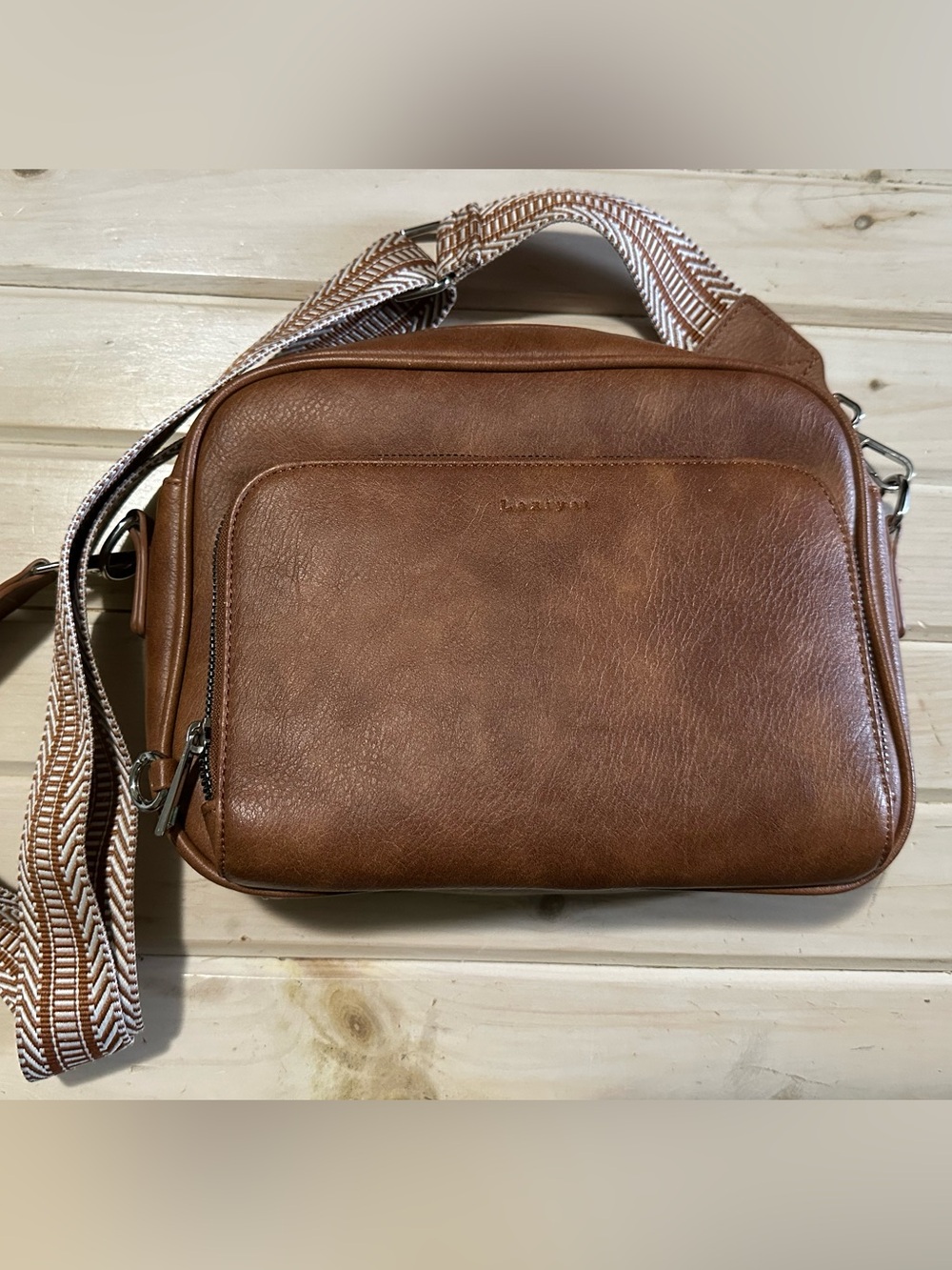 Crossbody Bag in Chestnut Brown with Woven Strap